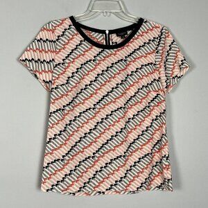 Talbots Short Sleeve Blouse Salmon Pink Black Back Zipper Size 2P NWT